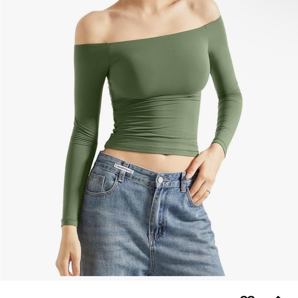 Olive Off-Shoulder Long Sleeve Top